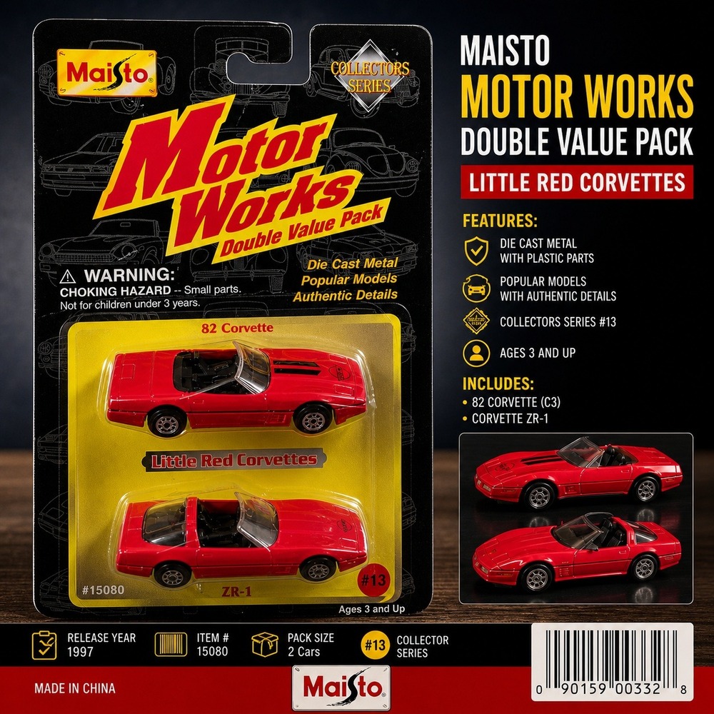 Maisto Motor Works Little Red Corvettes 82 Corvette & ZR-1 Diecast 2 Pack 15080